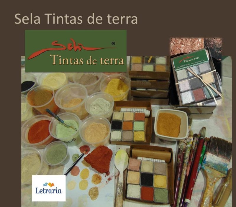 Cartaz de divulgao da marca Sela Tintas de terra a livraria Letraria